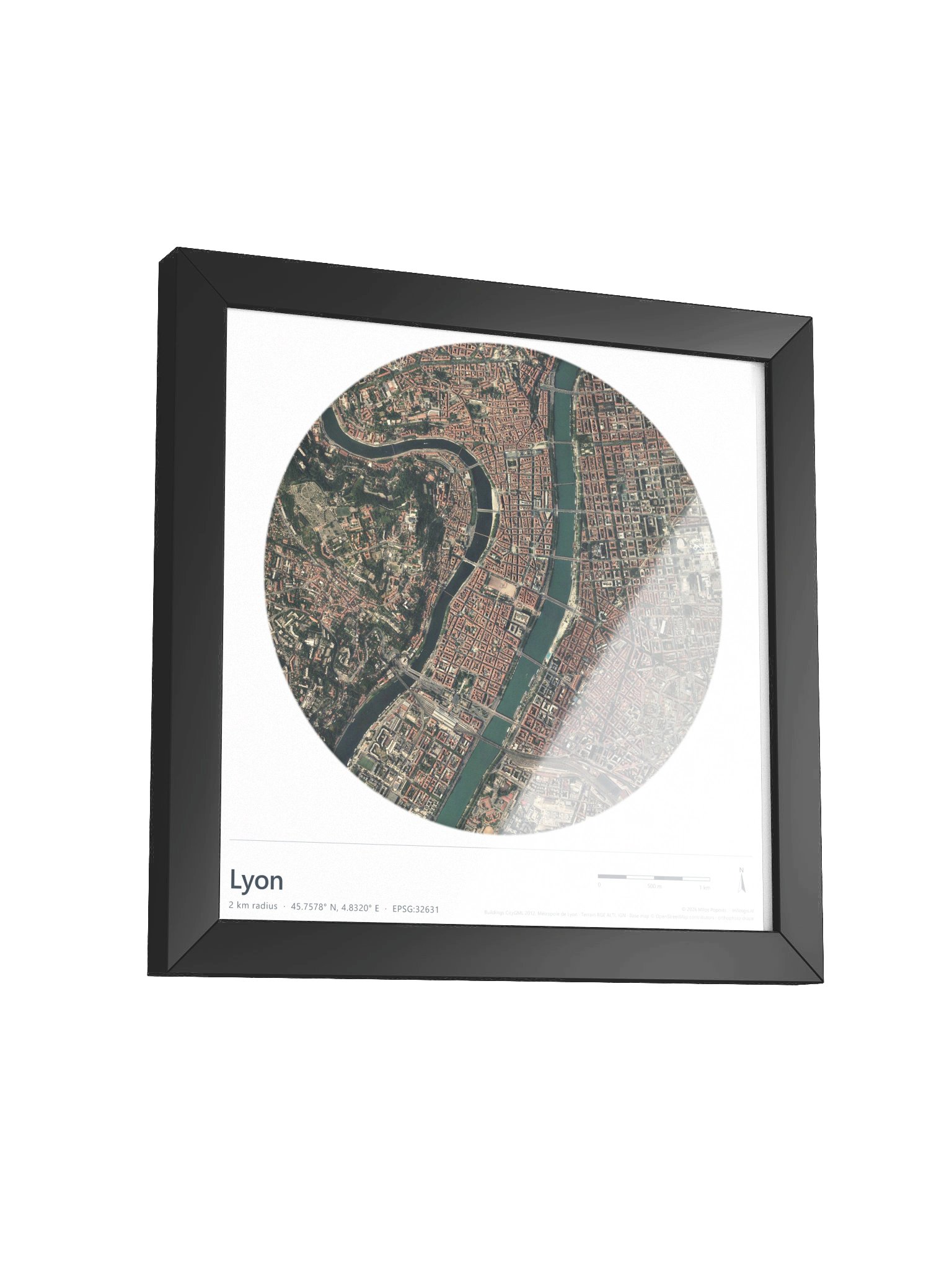 Lyon — Path-Traced 3D Orthophoto City Map · Framed Matte Poster product image (12)