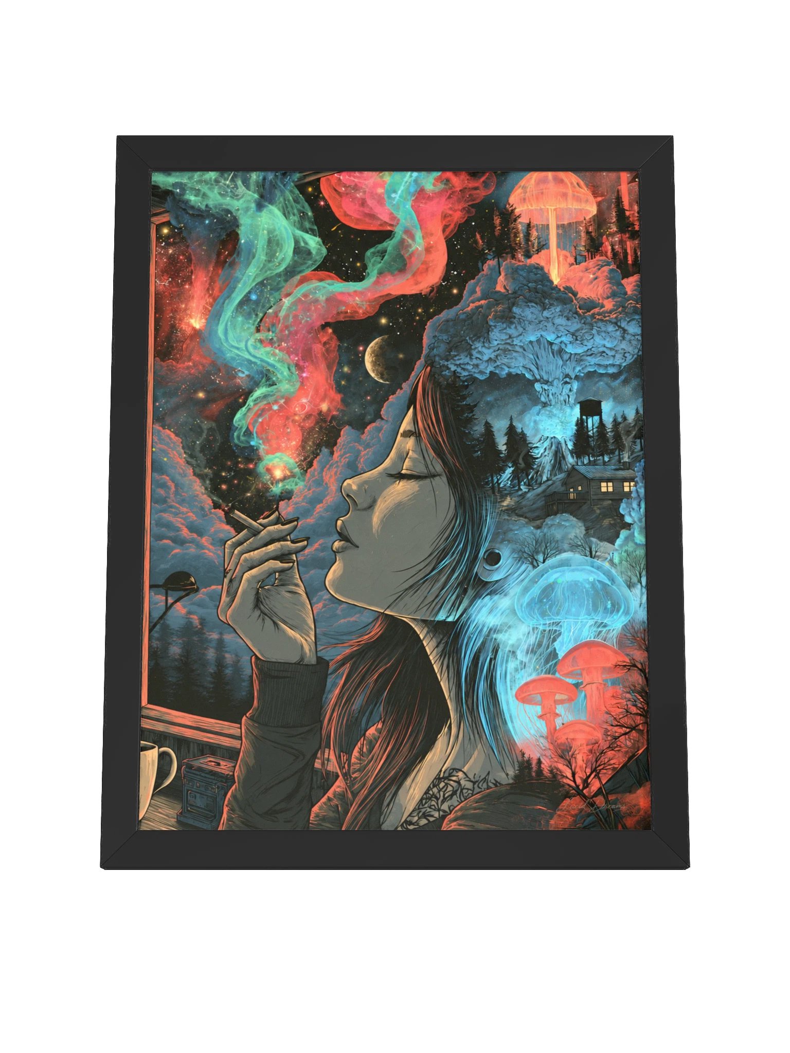Surreal Smoking Woman Framed Art Print — Surreal Smoking Portrait product image (8)