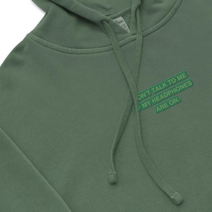 HEADPHONES ON (moss design) embroidered pigment hoodie product image (1)