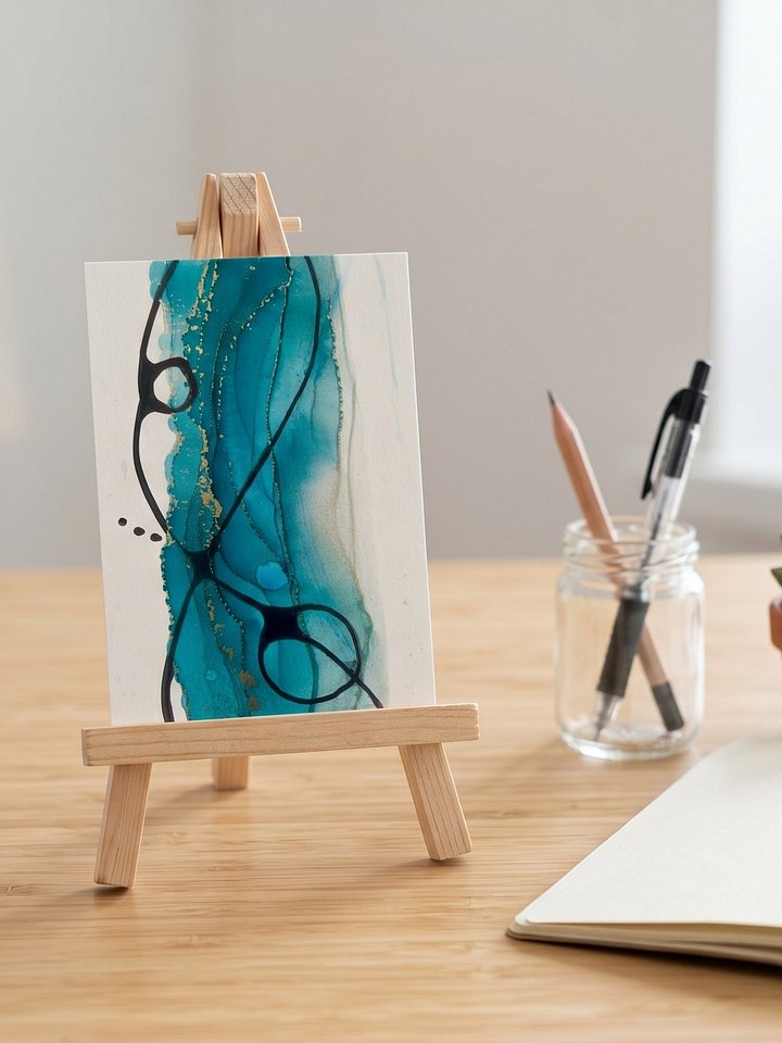 Tether II | Original ACEO Art Card (2.5" x 3.5") | Miniature Abstract Alcohol Ink Painting | product image (1)