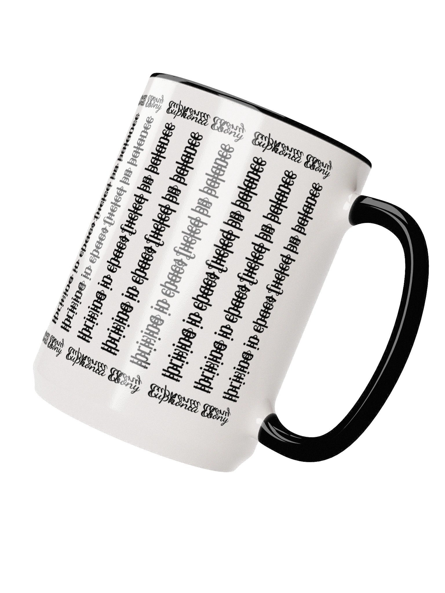 Can you spot it - Cryptic message mug "thriving in chaos fueled by balance" with border: 'Euphonia Ebony' product image (11)