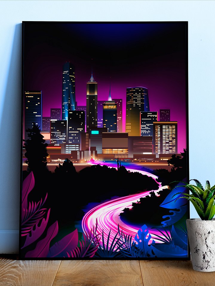 Neon city: fast lights #1 (synthwave/vaporwave/retrowave/cyberpunk) — aesthetic poster product image (1)