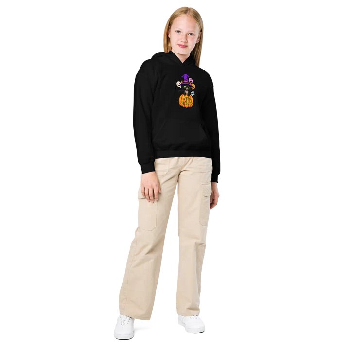 Witchy Sitting Pumpkin Cat Youth Hoodie product image (5)