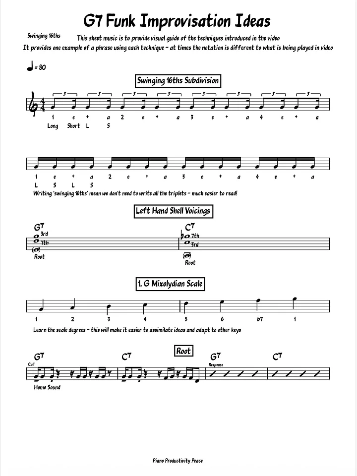 Funk Improvisation Piano Tutorial Swinging 16ths in G7 product image (1)