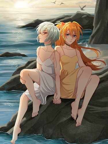 Beach sunset with Rei and Asuka 🌊🕊️ 
.
#evangelion #rei #asuka #animeart #artoftheday