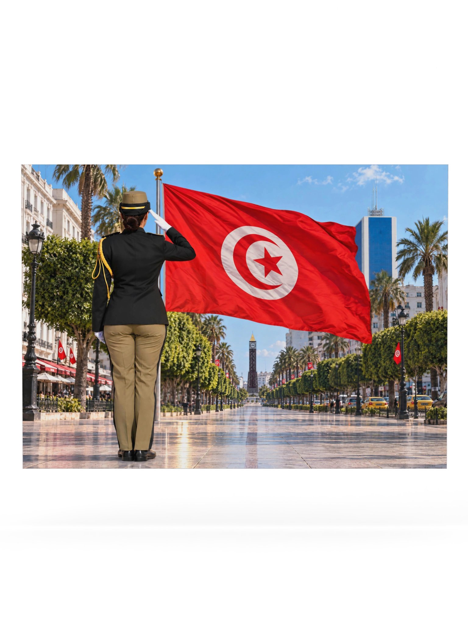Tunisian Flag & Elegant Cityscape Matte Paper Poster product image (1)