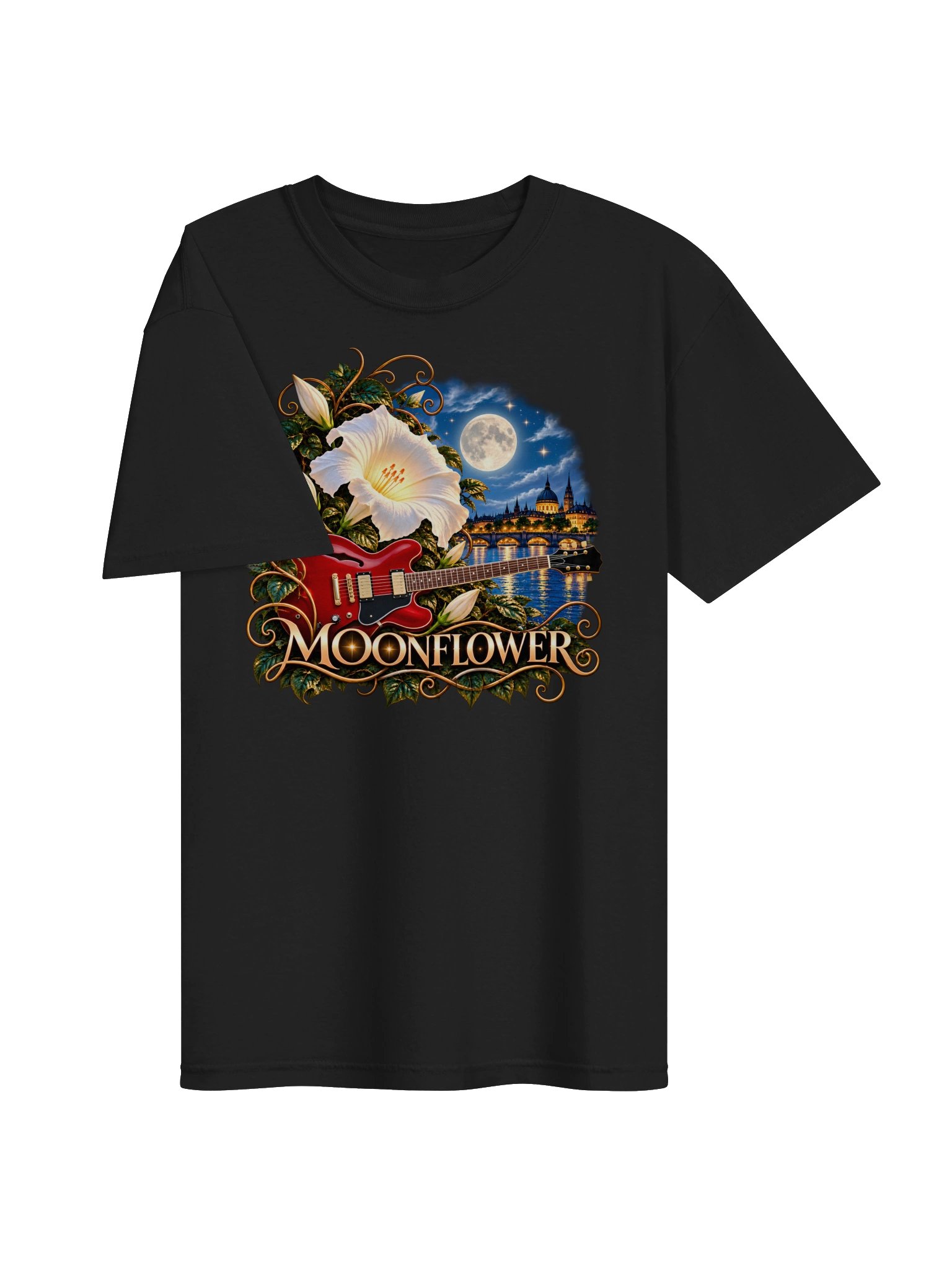 Moonflower – Guitar & Moonlight Art T-Shirt by Elixir AJ product image (3)