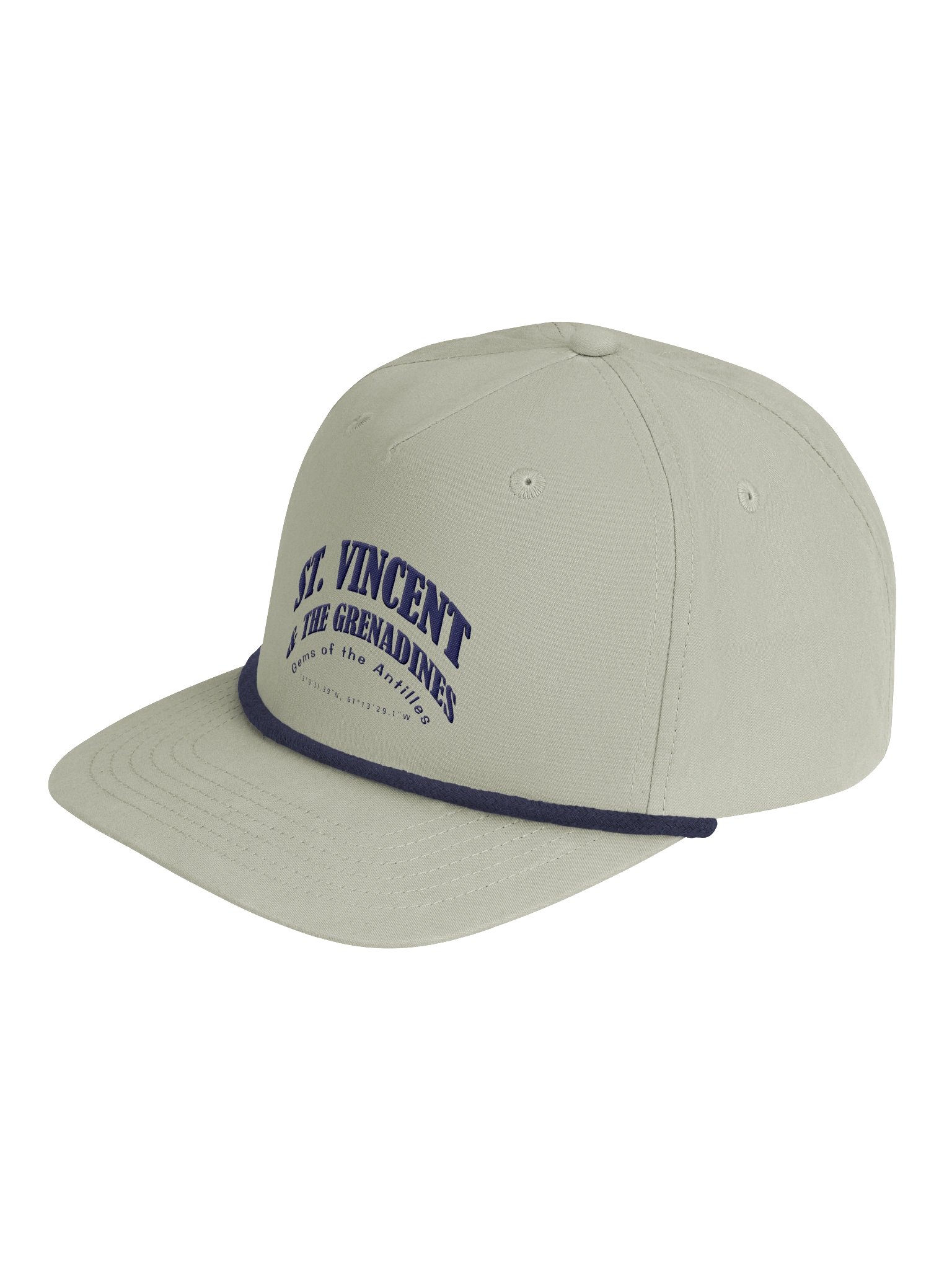 Caribbean Apples - St. Vincent and the Grenadines | Embroidered | Golf Rope Cap | Tan & Navy product image (3)