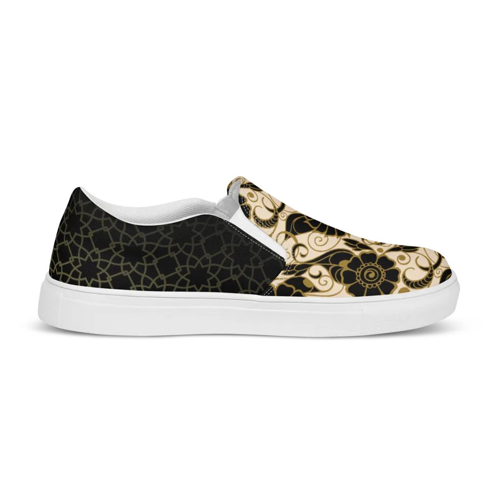 Black And Gold Patterned Slip On Womens Shoes product image (10)