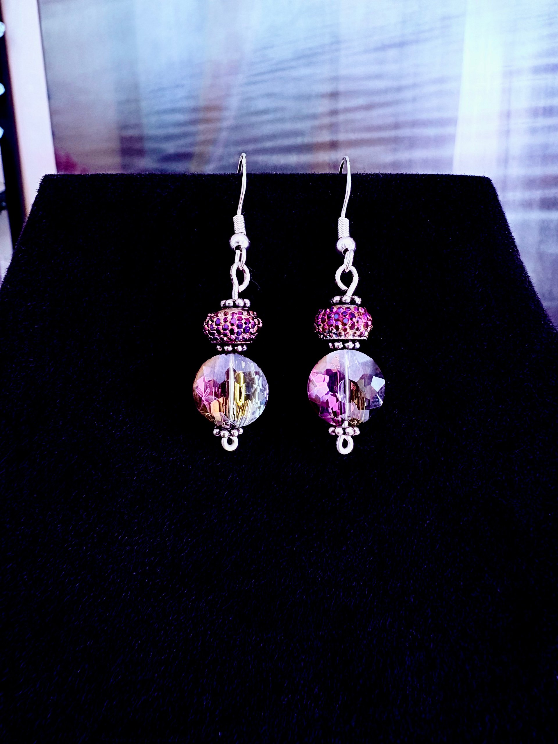 MFD-00255 | Aurora Nights | Amythyst-Esque Earrings | Stainless Steel Chain & Sterling Silver Hooks | Handmade Jewelry by Monique Faella Designs™ product image (2)