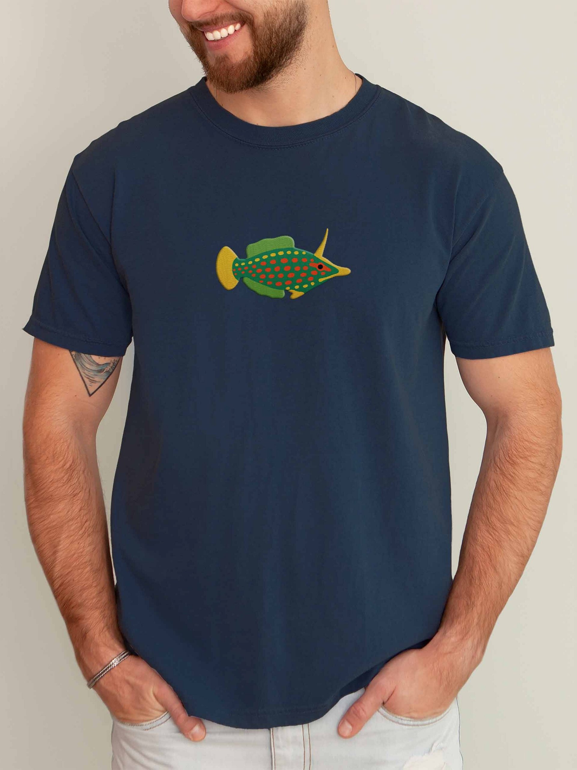 Orange-Spotted Filefish Embroidered Shirt | Reef Aquarium Fish Embroidery Tee | Saltwater Marine Fish Apparel product image (2)