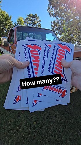 First person to guess how many @summitracing stickers I'm holding gets nineteen Summit Racing stickers! 😁👍 TODAY and TOMORROW...
