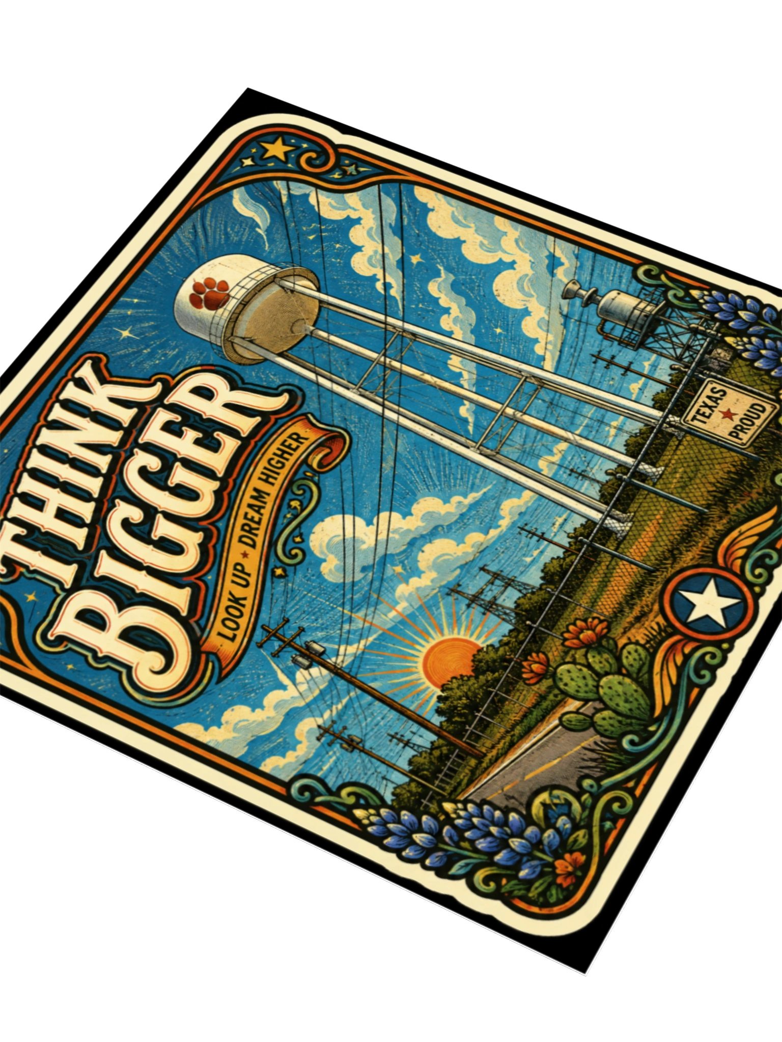 Think Bigger Sticker | Floresville Middle School Water Tower | Original Art by Matt Pierce product image (3)