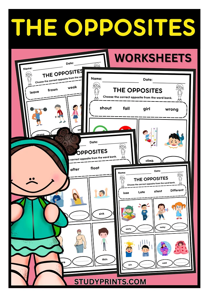 opposite words for kindergarten worksheets product image (1)