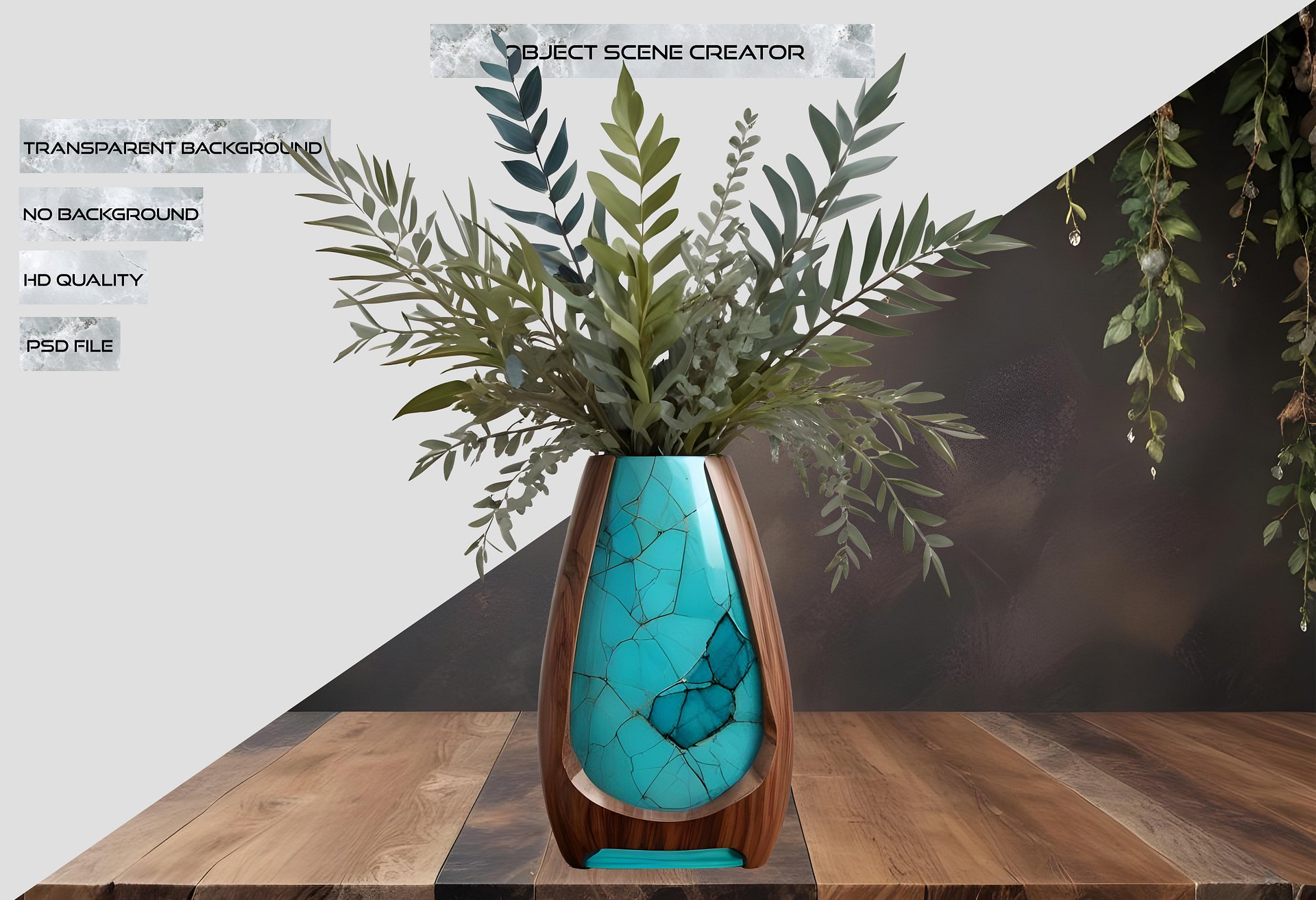 Song of Waves – Cracked Turquoise Vase PNG product image (2)