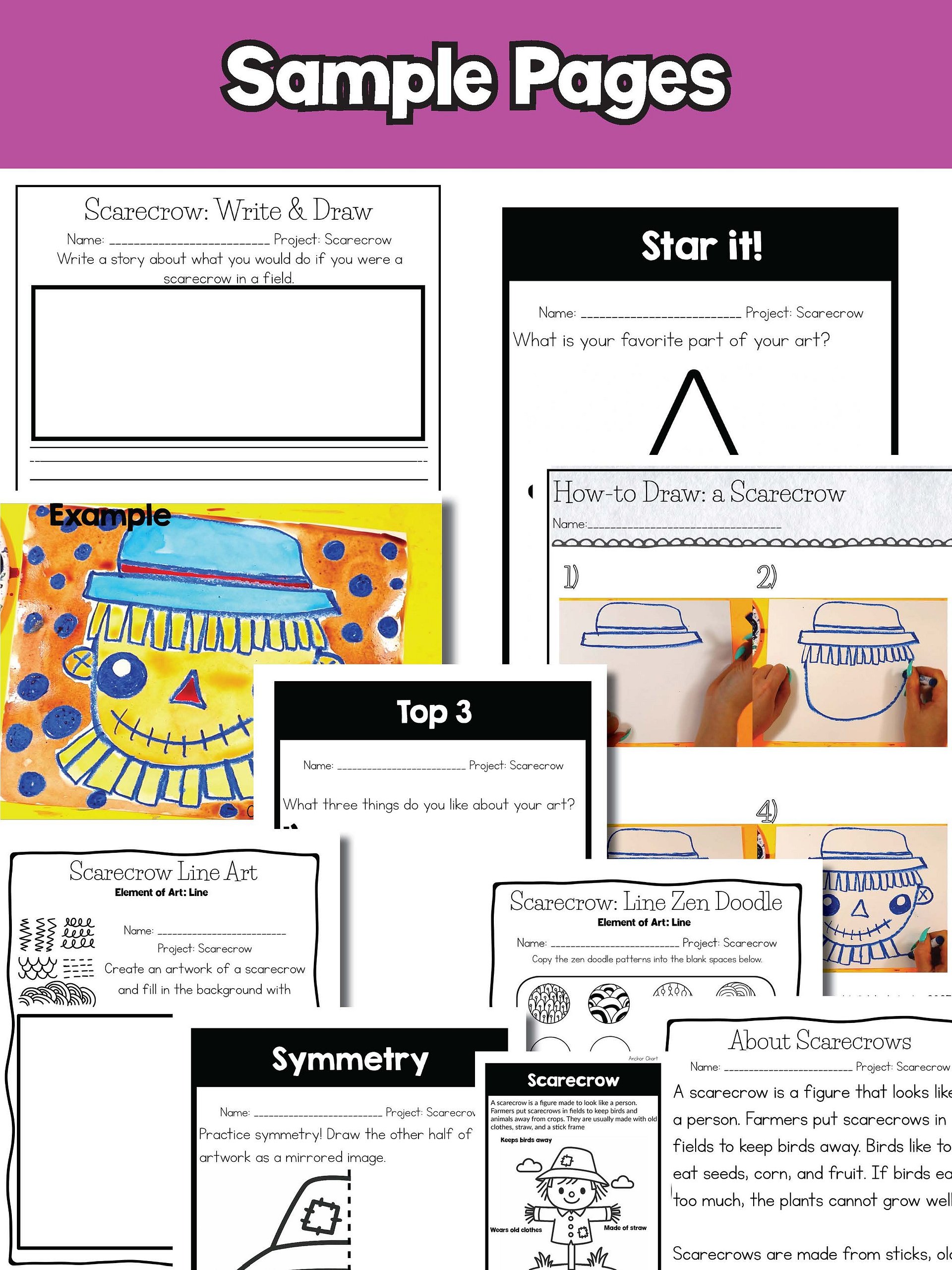 Autumn Scarecrow Art Lesson with Reading, Writing & Step-by-Step Tutorial (Kindergarten – Grade 3) Product product image (9)