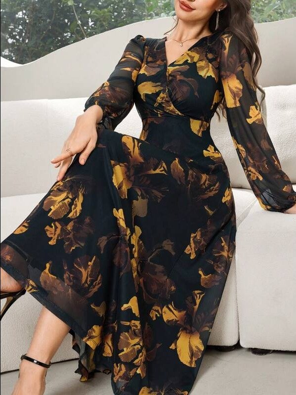 ADLEST Modelyn Elegant Floral Fall Dress | Women's Long Sleeve Maxi/Midi product image (1)