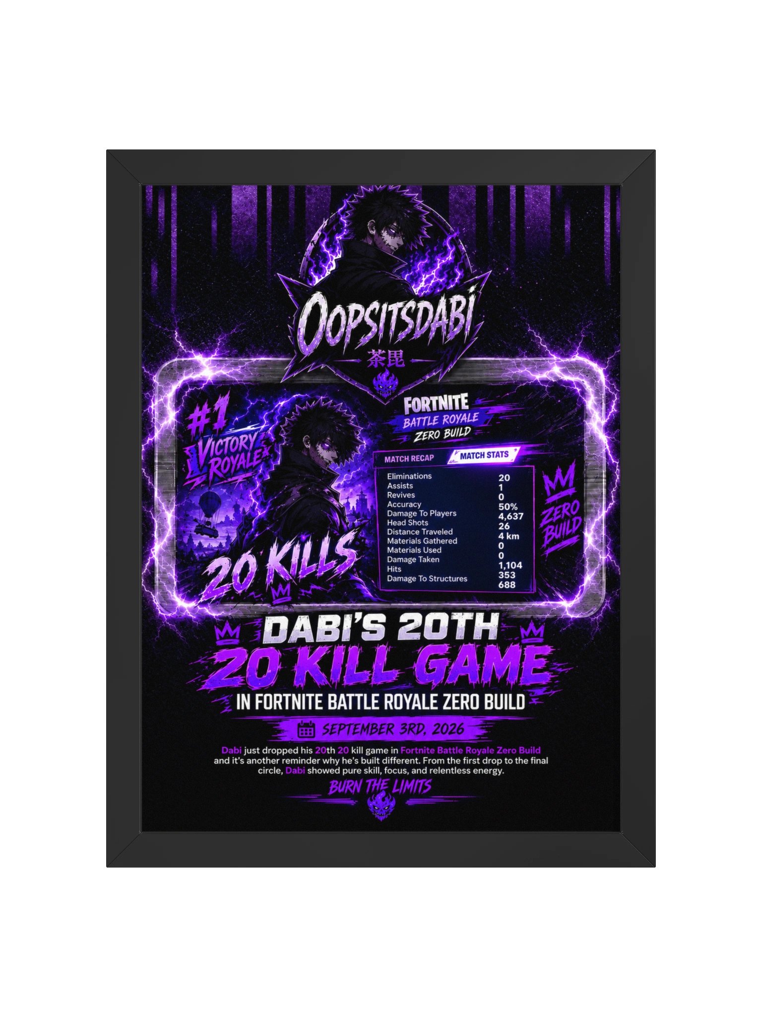 Dabi's 20th 20 Kill Game in Fortnite Plaque product image (1)