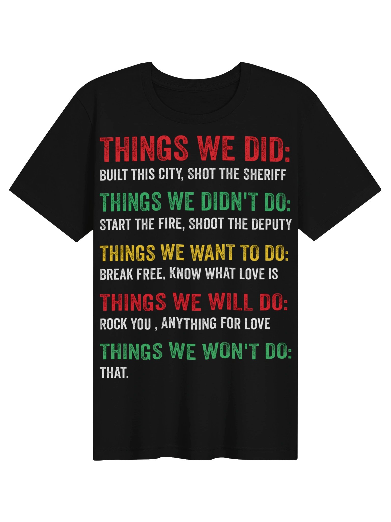 Retro Vintage Things We Did Didn't Want Will Won't Do Sarcastic Music Checklist Classic Song Lyrics T-Shirt product image (1)