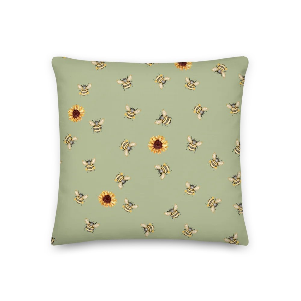 Sunflower & Bees Green Premium Pillow/Sonnenblumen & Bienen Grün Premium Kissen product image (2)