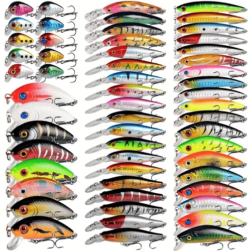 56-Piece Mixed Bionic Fishing Lures Set - Bulk Minnow Hard Crankbait Tackle Kit product image (1)