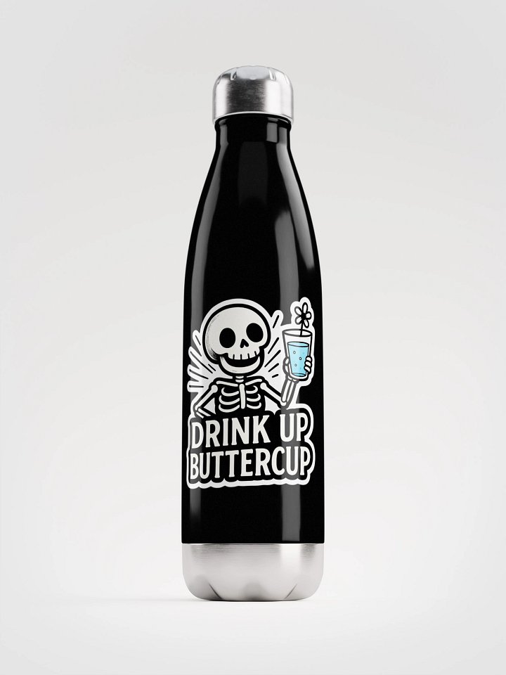 Z's Drink Up Buttercup Steel Water Bottle Black/White. product image (1)