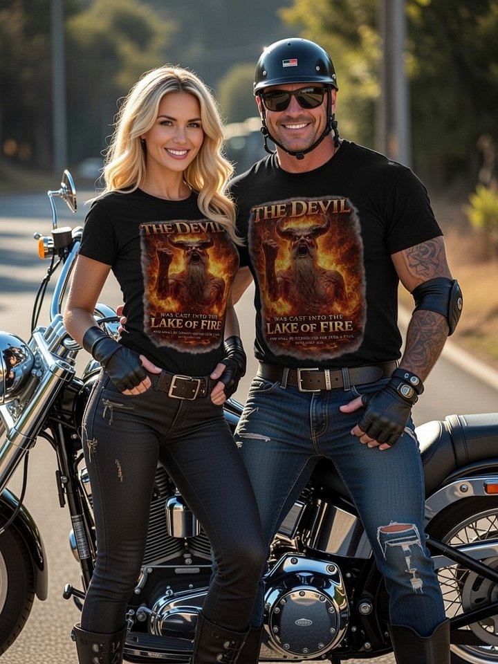 Revelation 20:10 Satan Defeated Lake of Fire Bible Verse T-Shirt – Angry Devil Shaking Fist at Heaven Christian Tee product image (2)