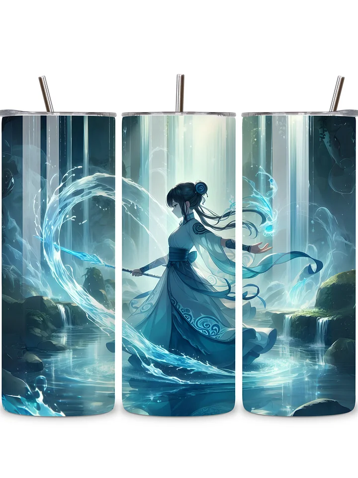 Elemental Anime Girl 20oz Skinny Tumblers with Metal Straws – Fire, Water, Earth, and Wind Designs – Double-Walled Insulated Stainless Steel Tumbler, Gift for Anime Fans and Nature Lovers (Water) product image (1)