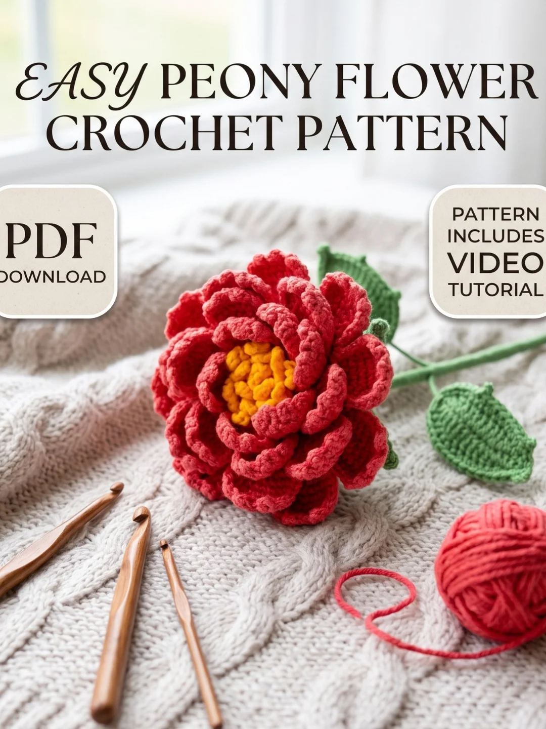 Crochet Peony Pattern PDF + Video Tutorial | DIY Flower product image (2)