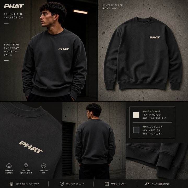 PHAT Essential Crewneck – Vintage Black / Bone product image (1)