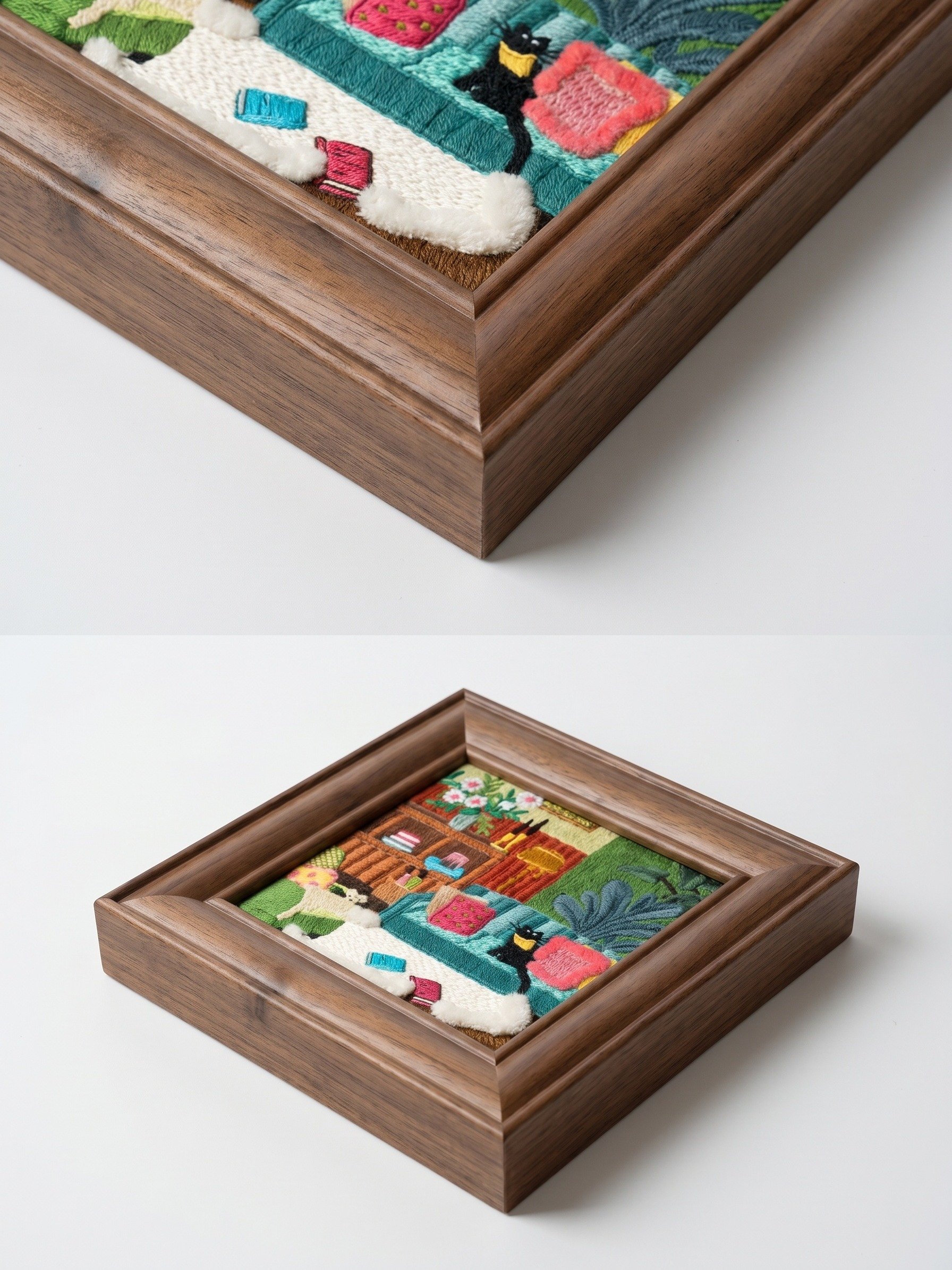 Alice's Cheshire Cat Impression Embroidery Artwork in Premium Solid Wood Frame product image (6)