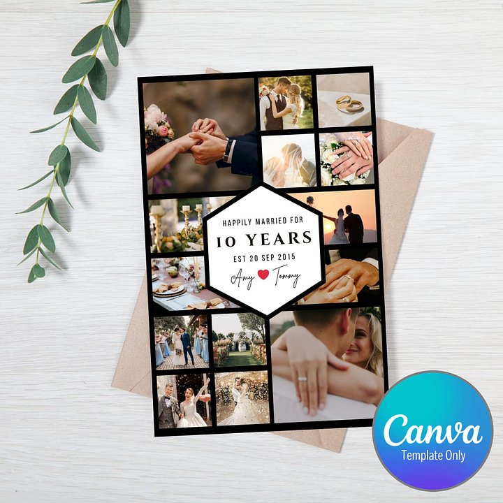 Hexagon Centrepiece Anniversary Photo Card Template product image (1)