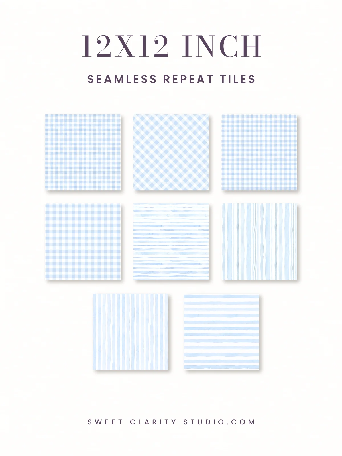 Pastel Blue Watercolor Gingham & Stripes Seamless Pattern Pack product image (3)