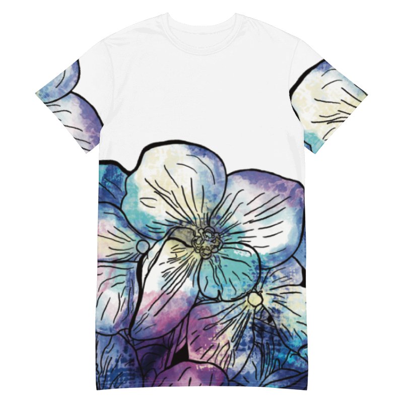 Coastal Bloom Hydrangeas on White | Elegant Summer Design | T-Shirt Dress | by Monique Faella Designs™ product image (2)