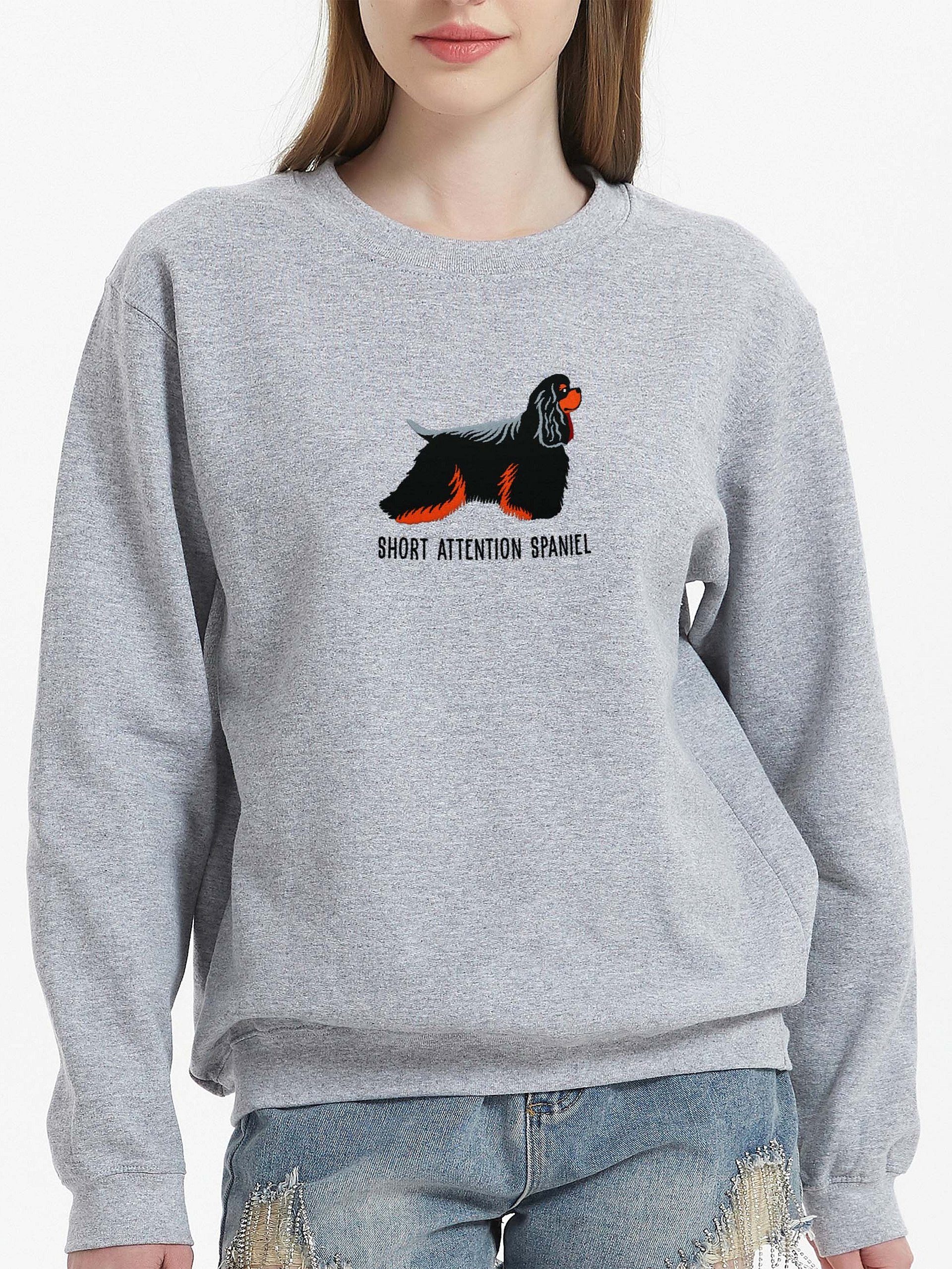 Short Attention Spaniel Sweatshirt (Embroidered) of an American Cocker Spaniel(Black & Tan) product image (2)