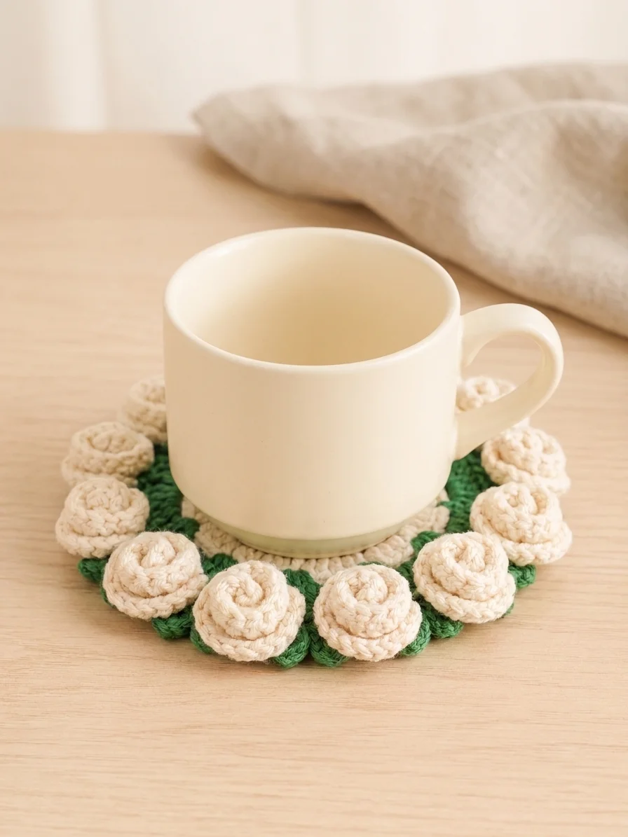 Crochet Rose Flower Pot Coaster Pattern product image (8)