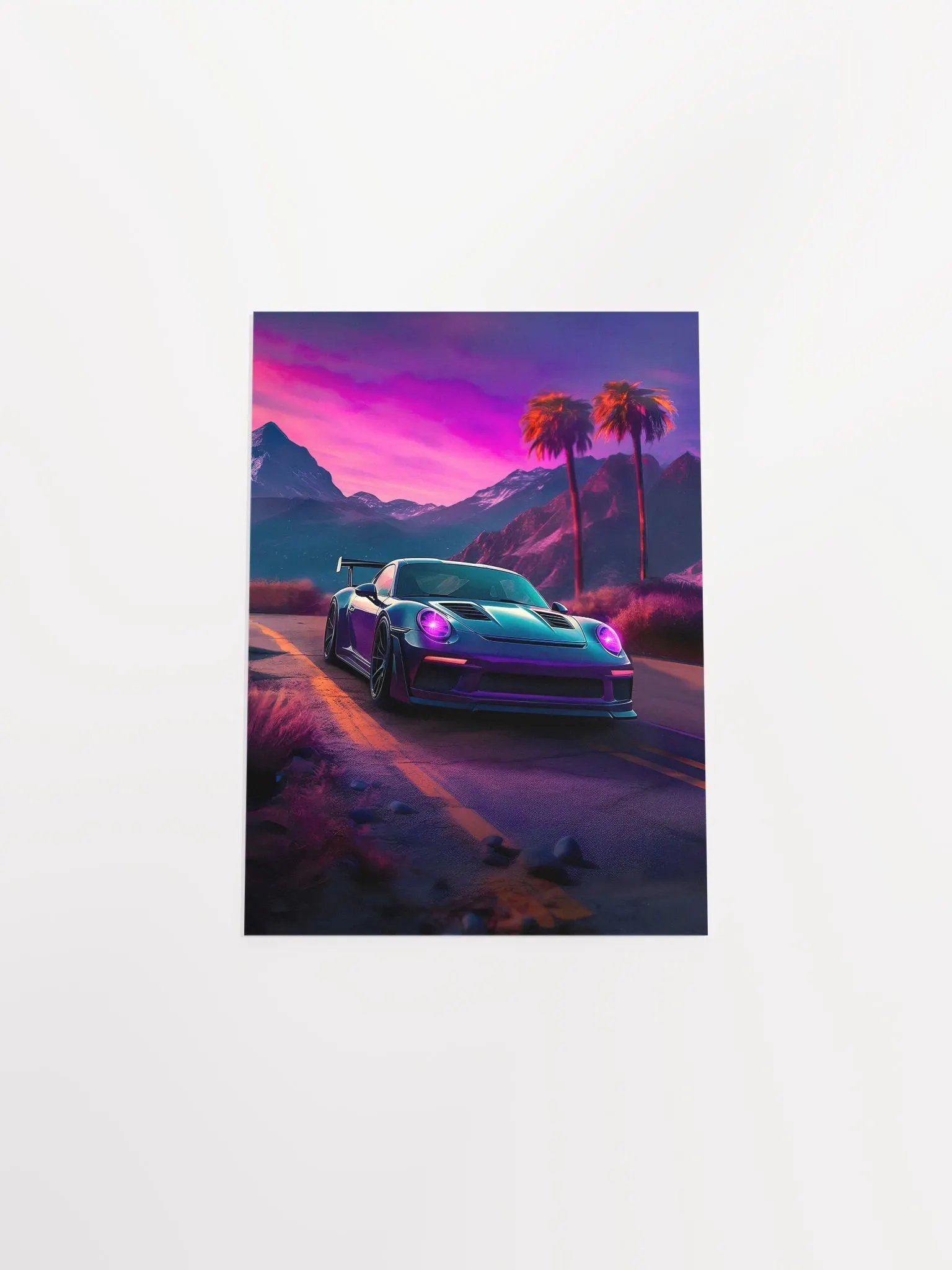 Synthwave aesthetic sport car Porsche with palms [synthwave/vaporwave/cyberpunk] — aesthetic art print product image (9)