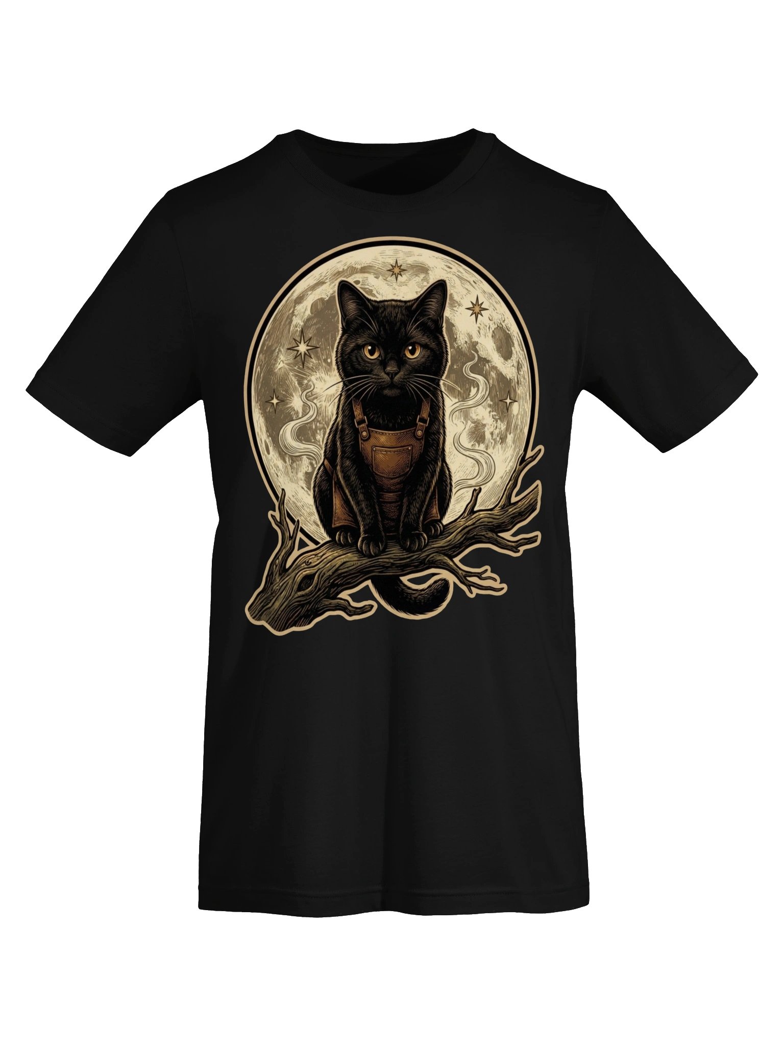 Moonlit Cat Vintage Graphic Tee - Mystical Night Black Cat Shirt product image (17)