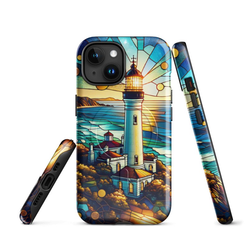 Coastal Lighthouse Stained Glass Tough Magnetic MagSafe® iPhone® 14, iPhone 15, iPhone 16, iPhone 17, Pro, Pro Max, Plus Cases. product image (4)