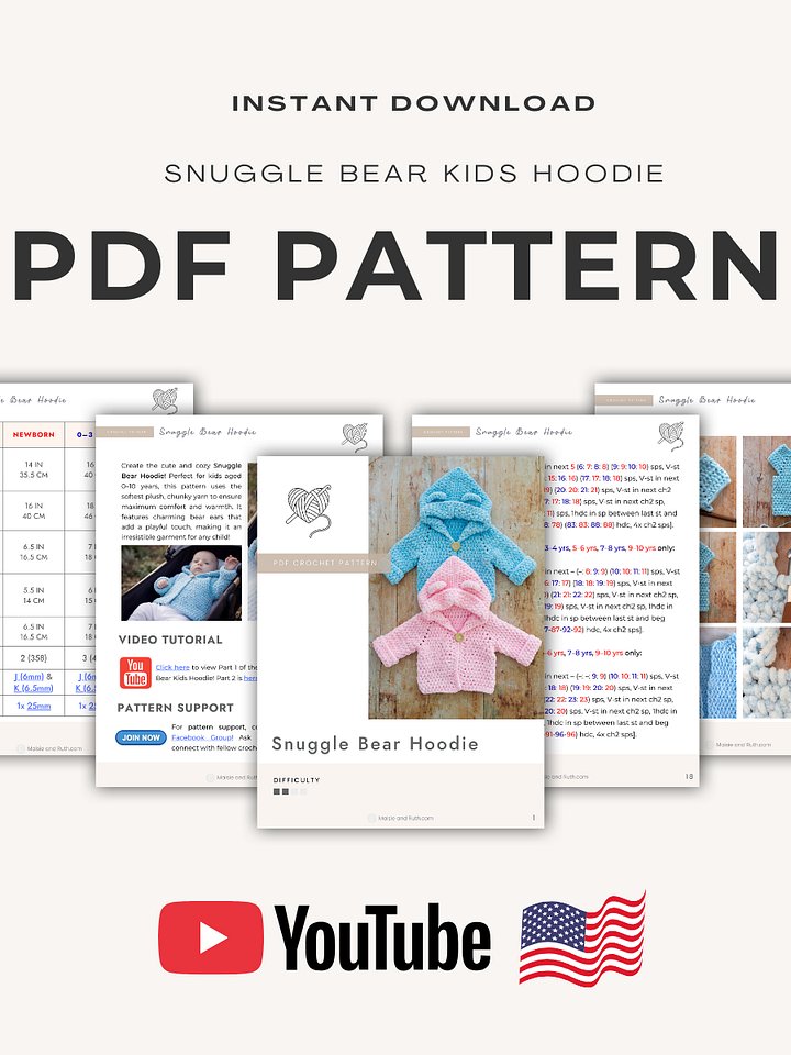 Snuggle Bear Kids Hoodie Crochet Pattern product image (2)