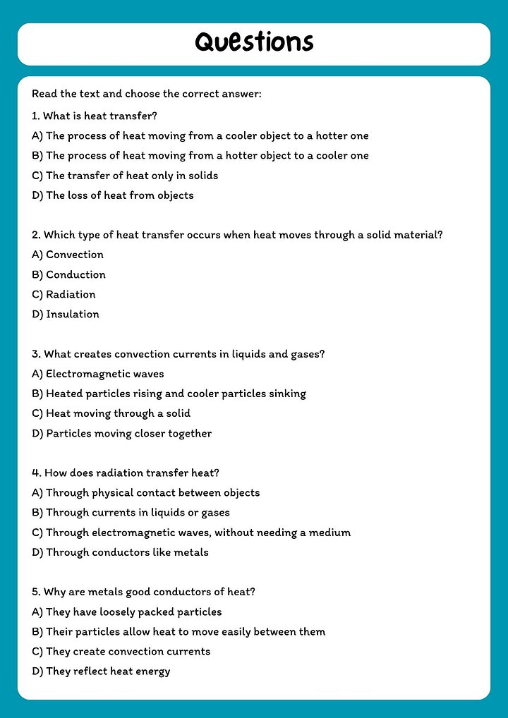Heat Transfer Reading Comprehension Passage & Questions product image (2)