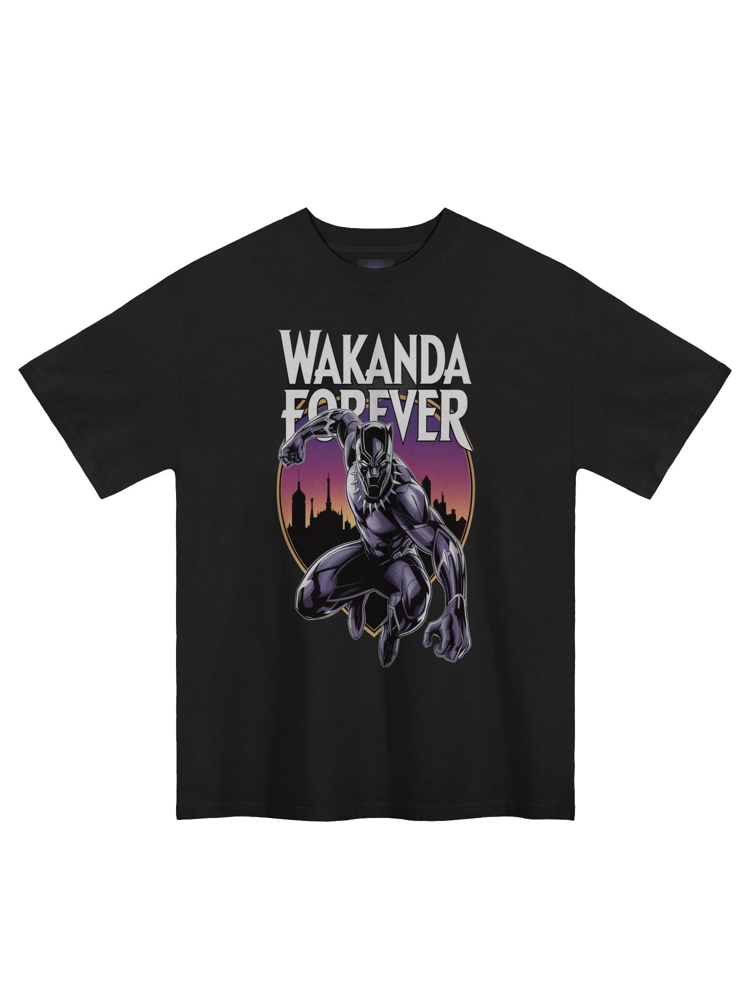 Black Panther Wakanda Forever Oversized Faded T-Shirt – Vibranium Sunset Sentinel product image (3)