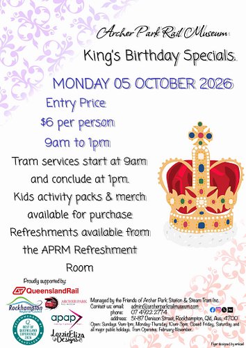 What's this... Archer Park Rail Museum is going to be open on the King's Birthday Holiday! The tram is running and if you are...