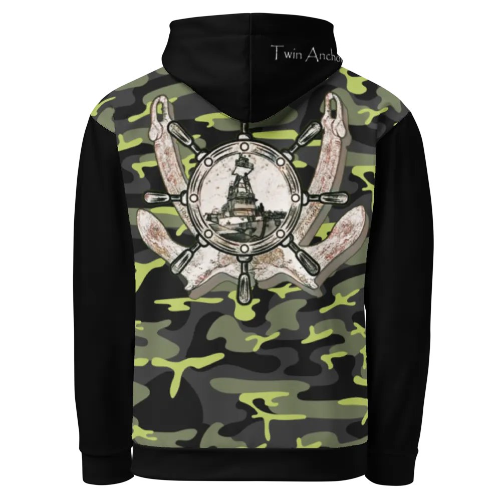 2 Anchor - Ship wheel & Tug CE (Black & Green) – Performance Marine Wear | Twin Anchor Apparel North Current Line product image (1)