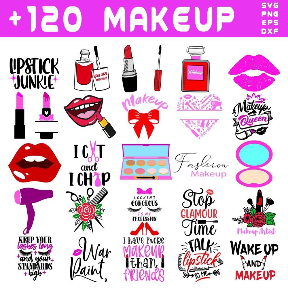 120+ Makeup SVG Bundle for Cricut | Makeup Quote SVG PNG DXF EPS | Eyelash Beauty Clipart Instant Download product image (1)