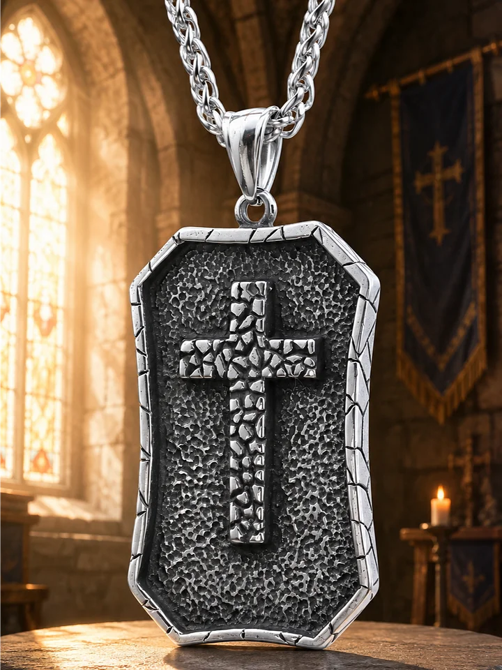 The Armored Kingdom Divine Protector Cross Shield Pendant Necklace-Durable Stainless Steel product image (1)