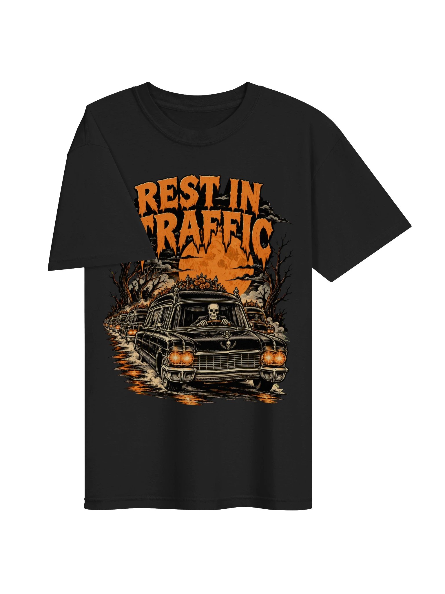 Rest in Traffic — Halloween Skeleton Hearse T-Shirt product image (3)