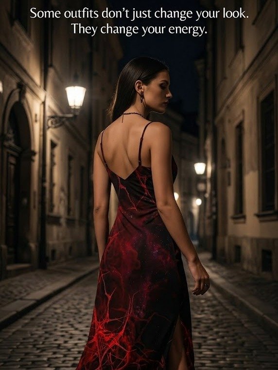Crimson Veins Chiffon Midi Slip Dress for Dark Romance Readers | Women's Essentials product image (2)