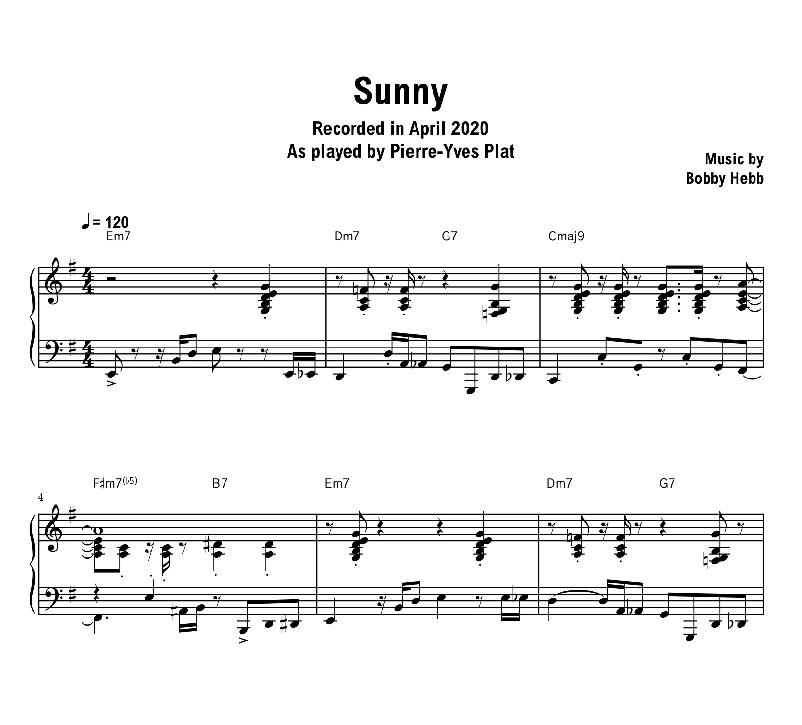 Pierre-Yves Plat - Sunny (2020) - Sheet music (PDF) product image (1)