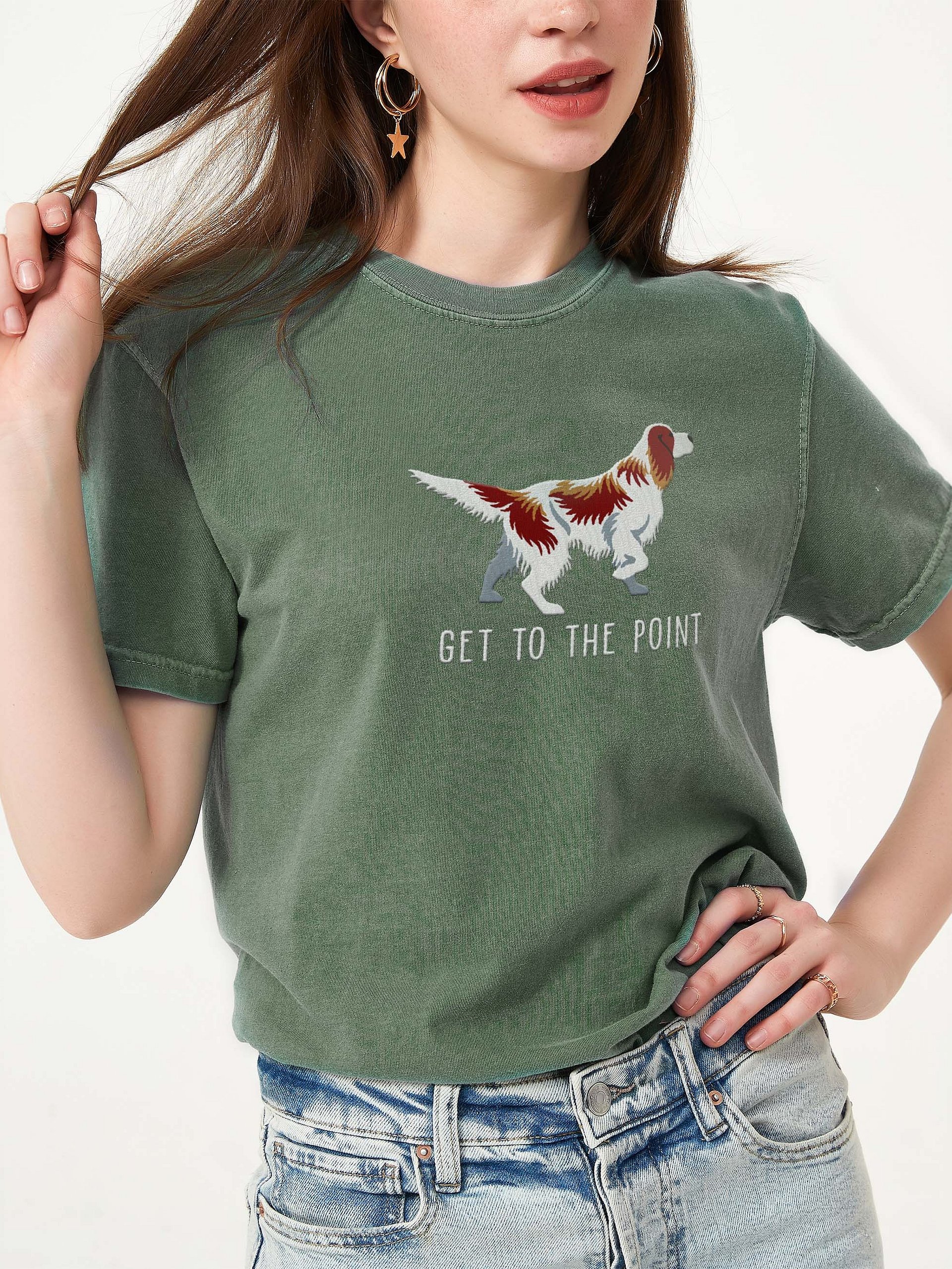 Get to the Point T-Shirt(Embroidered) of an Irish Red & White Setter product image (2)